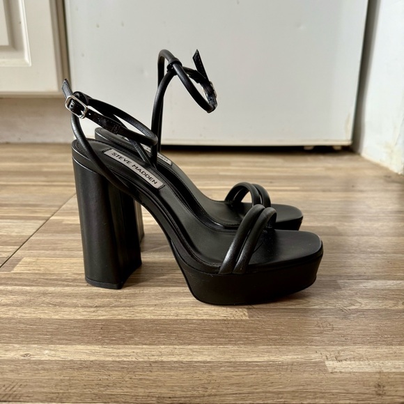 Steve Madden LOFTY Black Leather Platform Block Heels, women’s size 6 - Picture 5 of 8